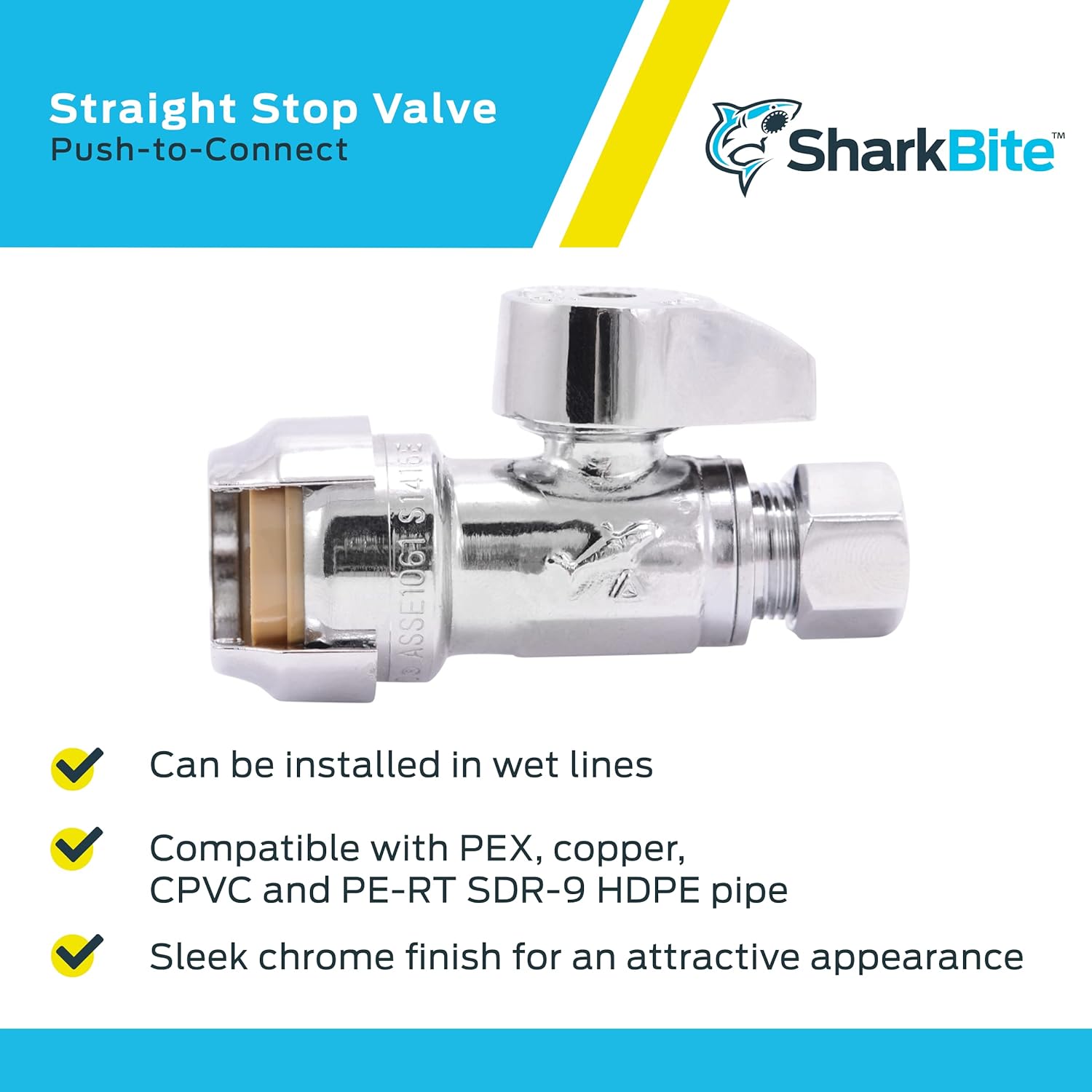 SHARKBITE SharkBite 23037-0000LF Straight Stop Valve Brass 1/2 in x 3/8 in Quarter Turn