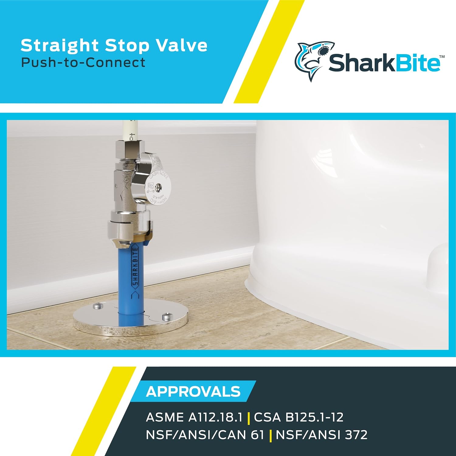 SHARKBITE SharkBite 23037-0000LF Straight Stop Valve Brass 1/2 in x 3/8 in Quarter Turn