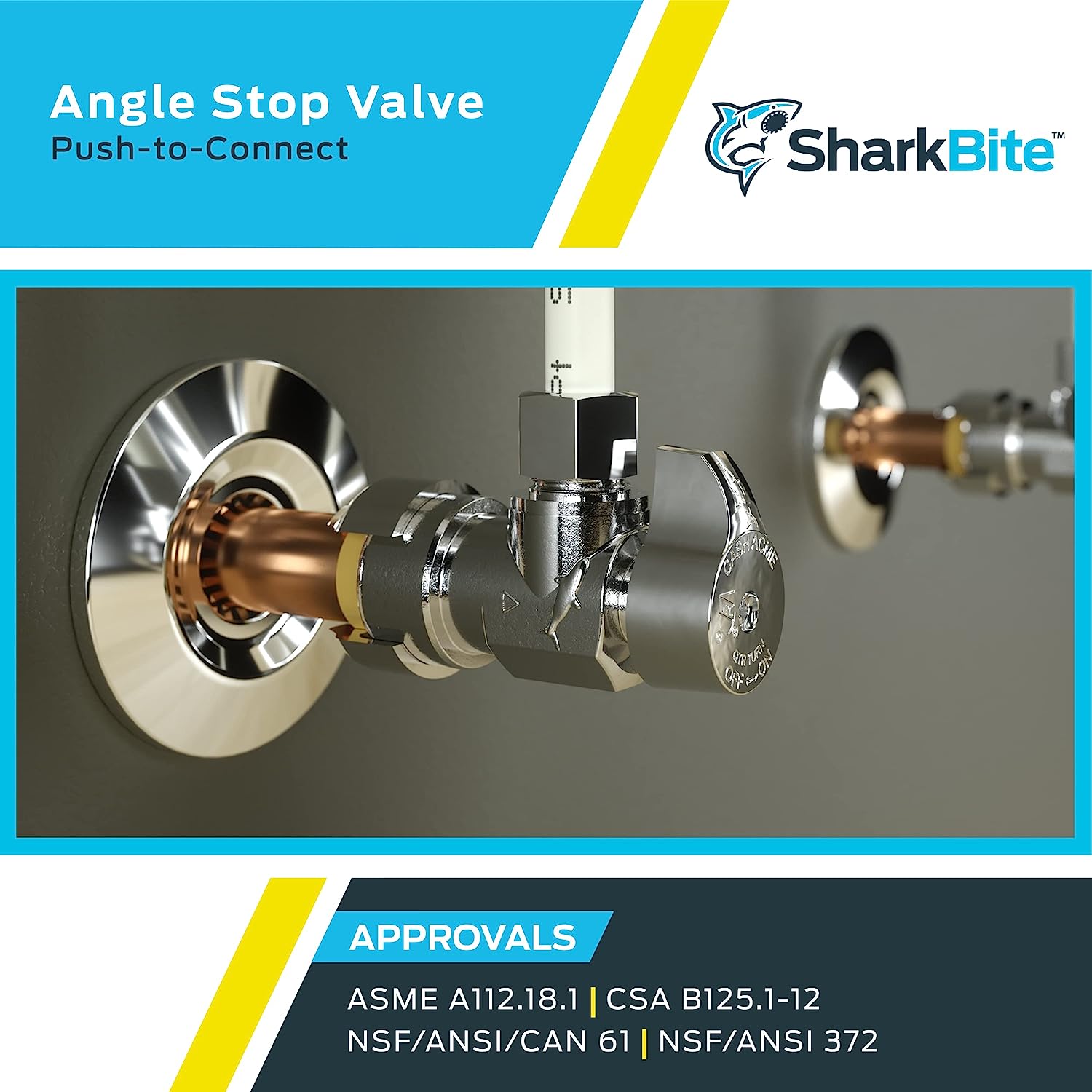 SHARKBITE SharkBite 23036-0000LF Angle Stop Valve 1/2 x 3/8 Inch Brass Chrome