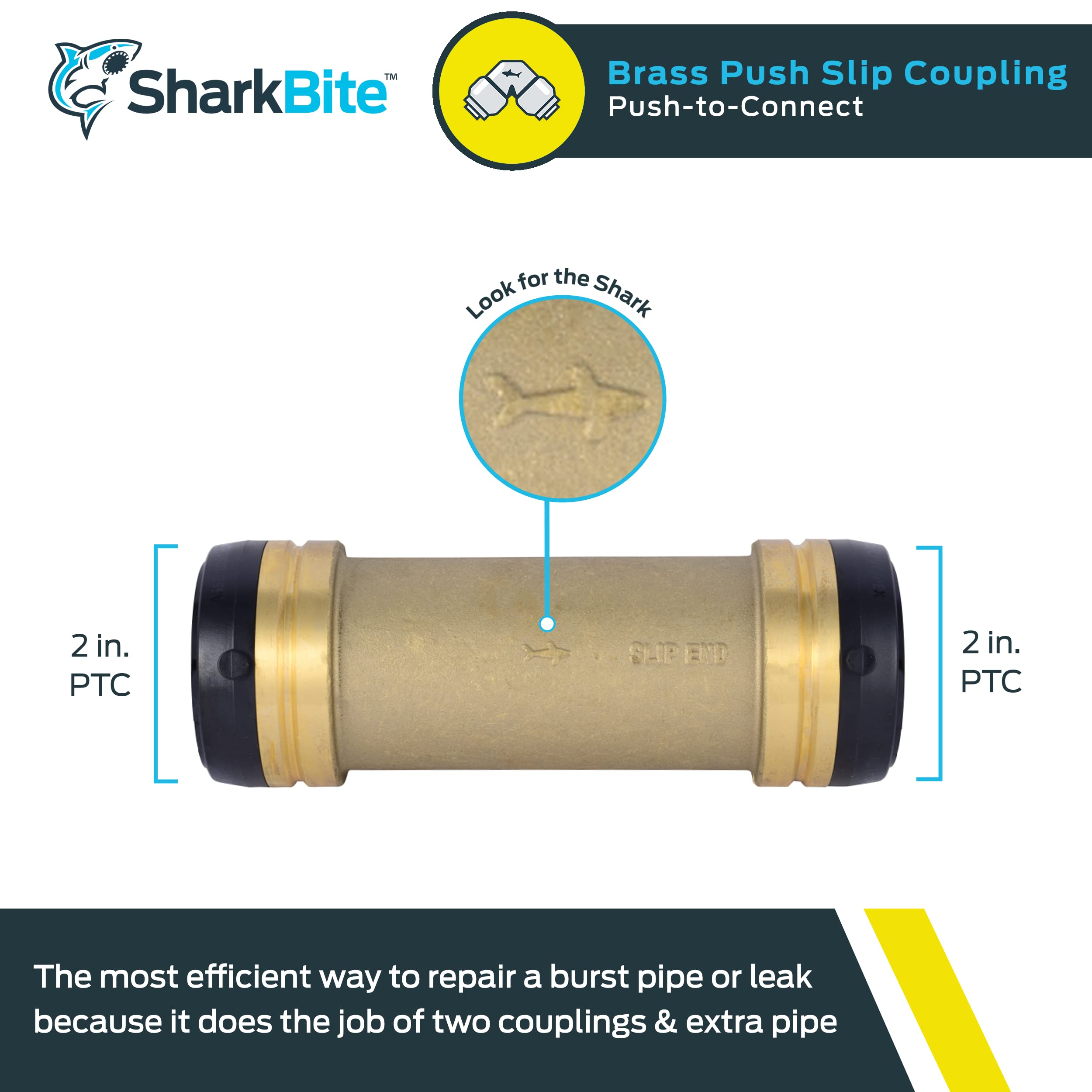 SHARKBITE SHARKBITE UXL0654 2 Inch Slip Coupling Push-to-Connect Brass Plumbing Fitting