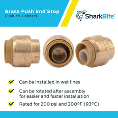 ALLIANCE SharkBite U514LF 1/2 Inch End Cap Lead-Free DZR Brass Push-Fit Connection for PEX, Copper, CPVC
