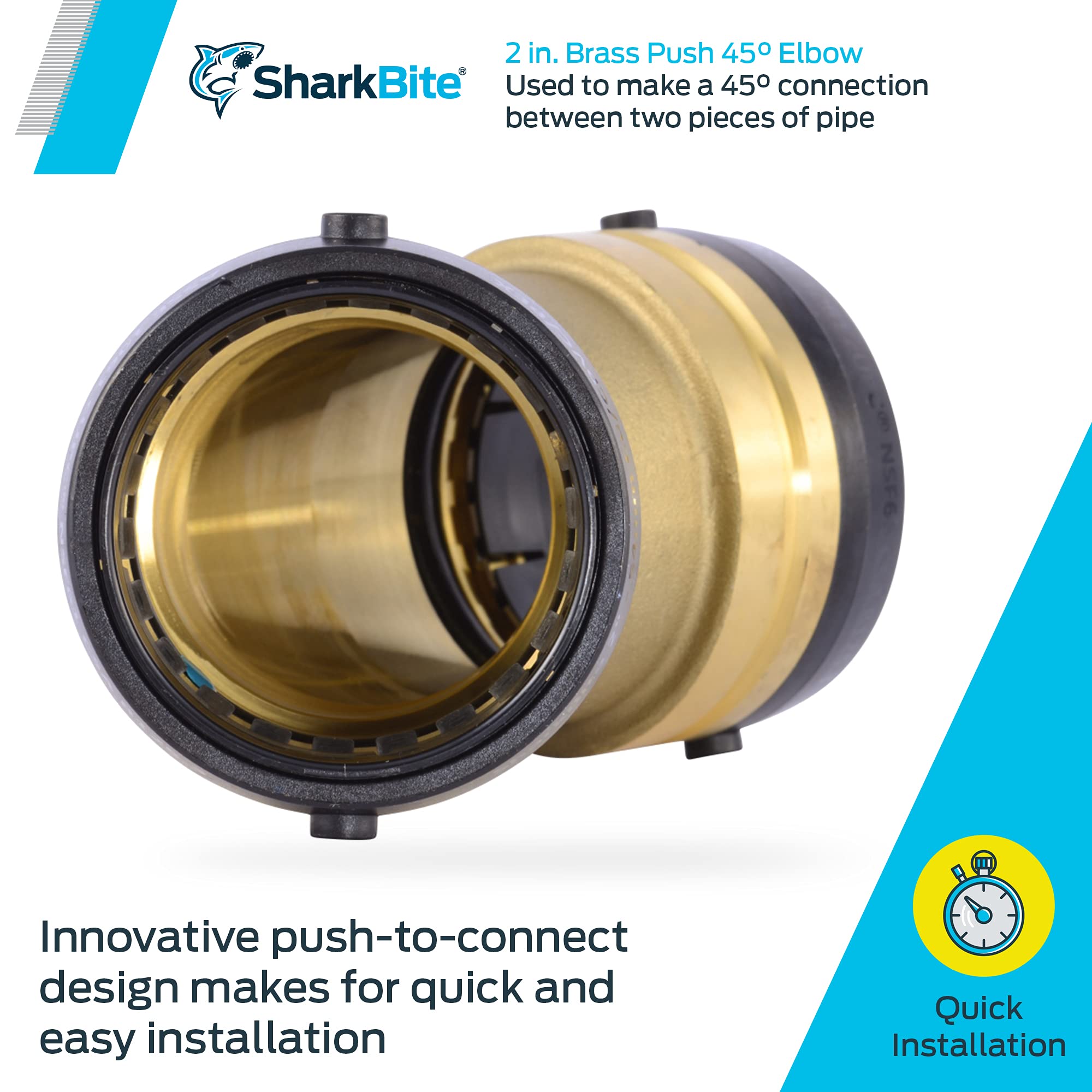 SHARKBITE SharkBite UXL0554 2 Inch 45 Degree Elbow Push-to-Connect Brass Fitting