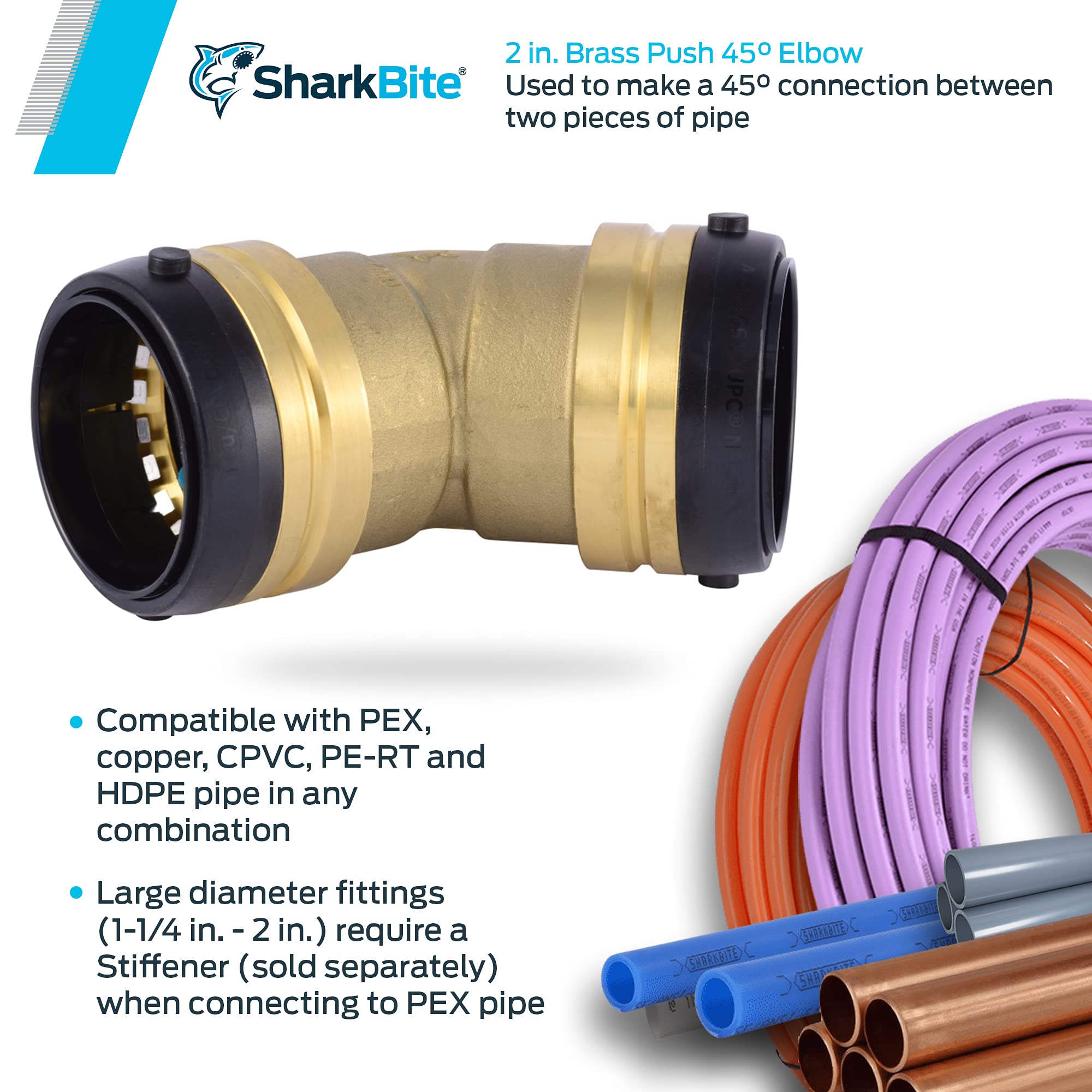 SHARKBITE SharkBite UXL0554 2 Inch 45 Degree Elbow Push-to-Connect Brass Fitting