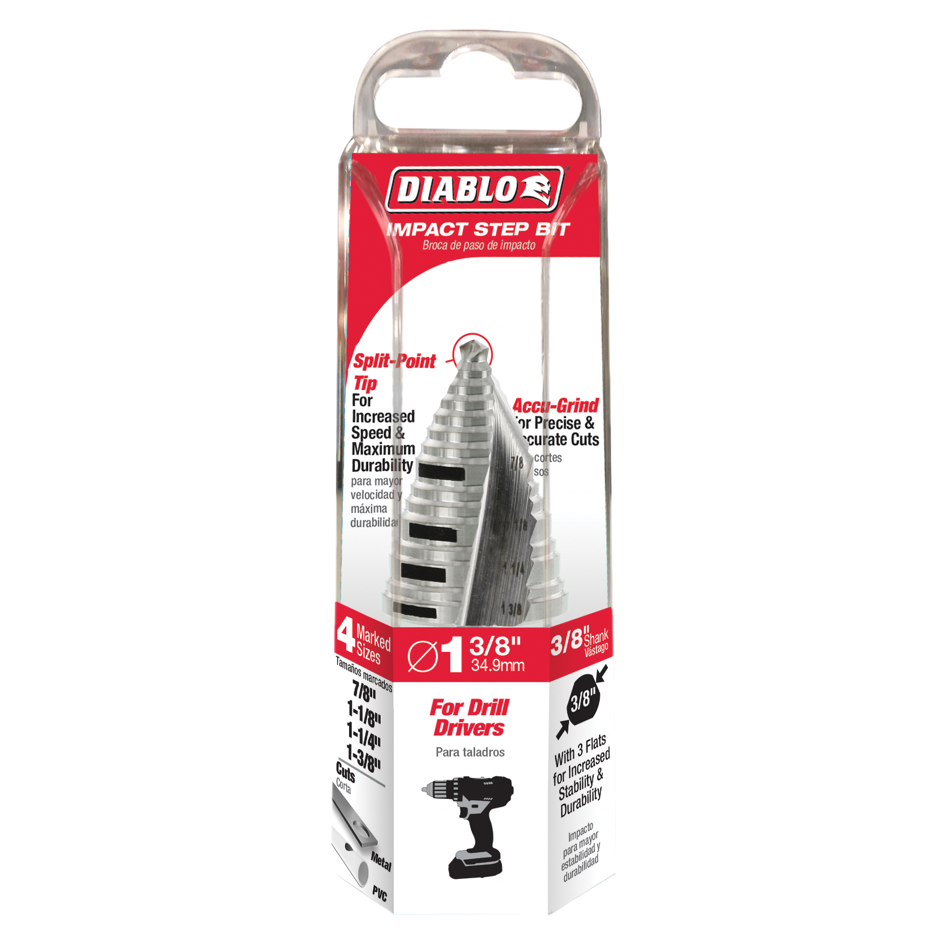 DIABLO Diablo DSD1375S15 High-Speed Steel Step Drill Bit 7/8-1-3/8 Inch Impact Ready