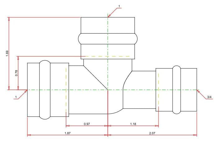 VIEGA Viega 77427 ProPress Copper Reducing Tee 1 Inch x 3/4 Inch x 1 Inch
