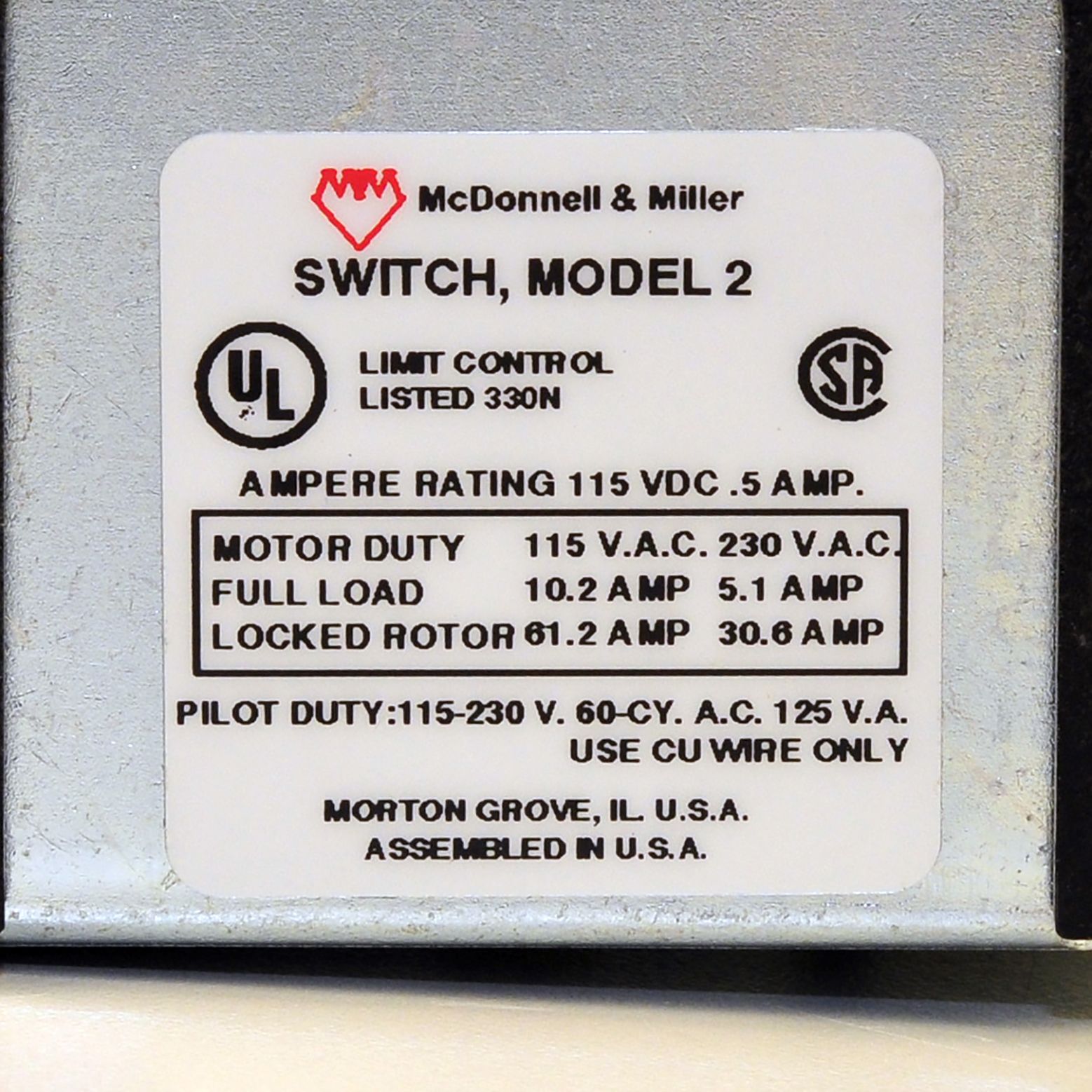 MCDONNELL & MILLER MCDONNELL & MILLER 110000 Switch Model 2 For Series 63 Low Water Cut-offs