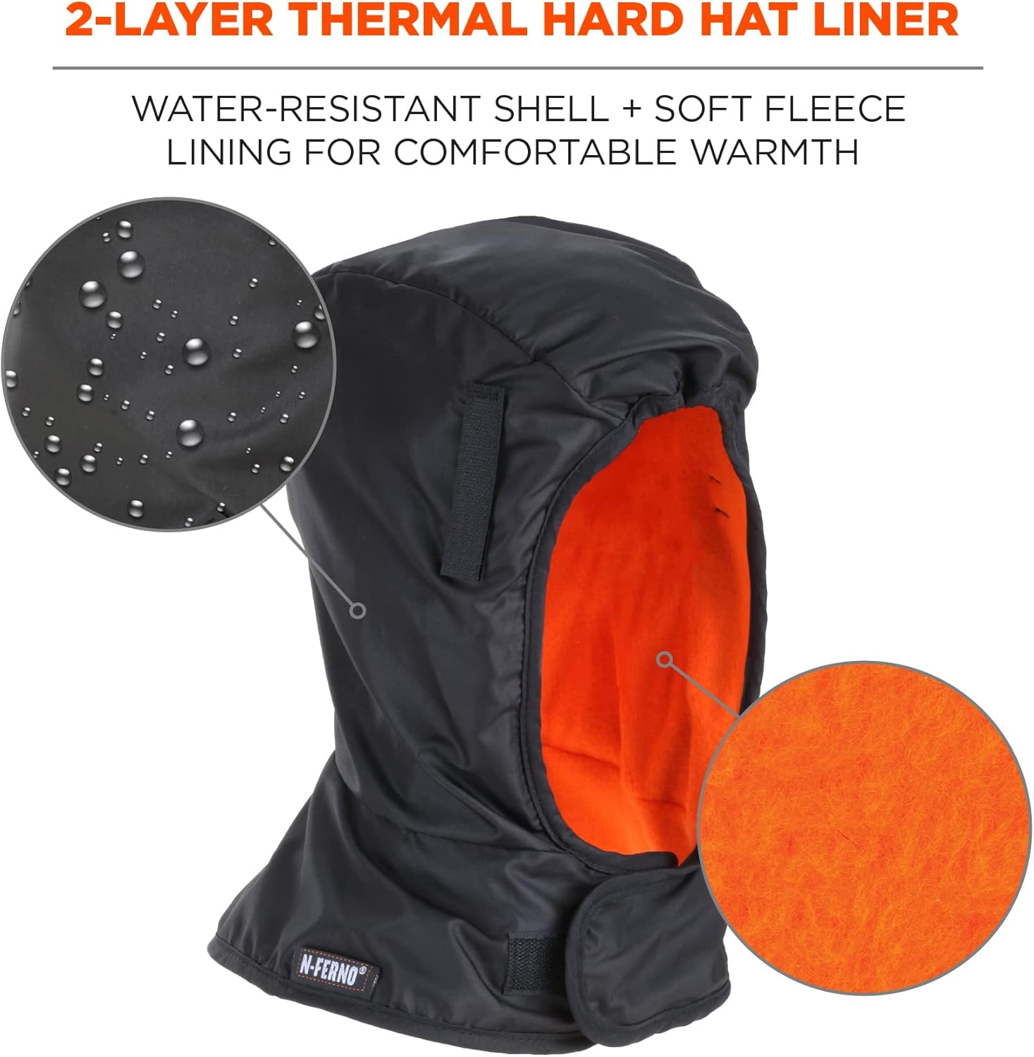 ERGODYNE Ergodyne 16842 N-Ferno 6842 Winter Hard Hat Liner - 2-Layer, Fleece-Lined, Polyester Shell, Shoulder Length