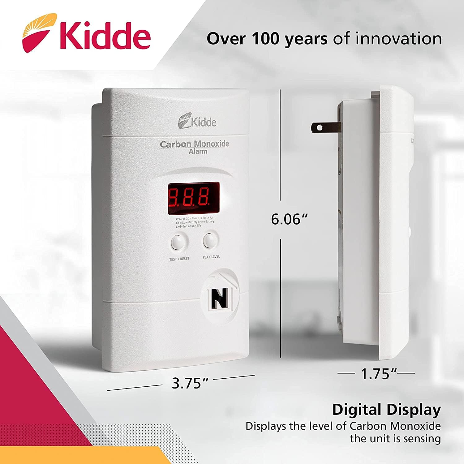 KIDDE Kidde KN-COPP-3 Carbon Monoxide Detector Plug In Wall 9-Volt Battery Backup Digital LED Display
