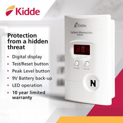 KIDDE Kidde KN-COPP-3 Carbon Monoxide Detector Plug In Wall 9-Volt Battery Backup Digital LED Display