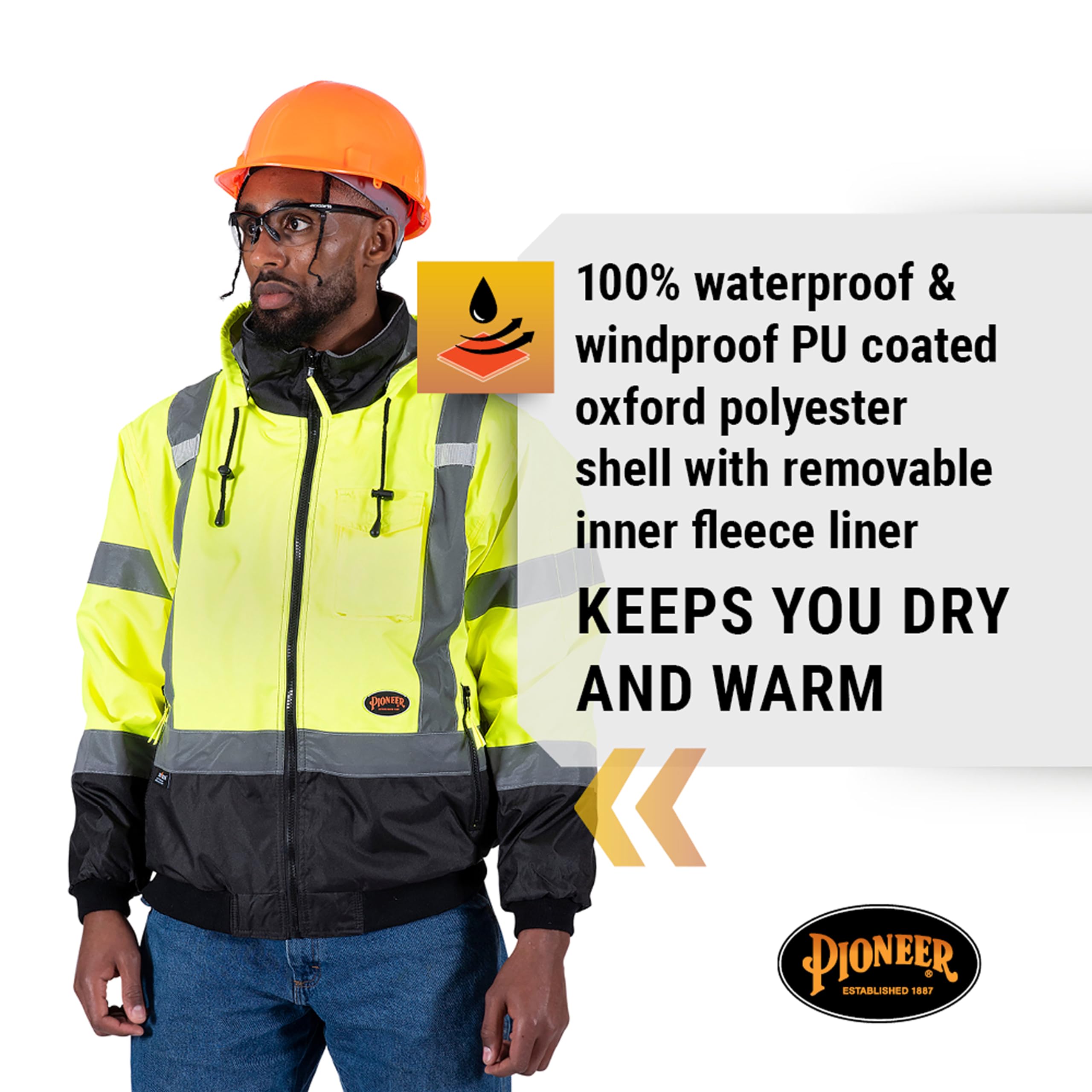 PIONEER Pioneer V1130460U-L Hi Vis Safety Bomber Waterproof Reflective ANSI Class 3
