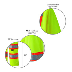 Pioneer V1070160U-XL High Visibility Polyester Knit Traffic Safety Coverall Mesh Reflective Tape Leg Zippers Yellow/Green XL