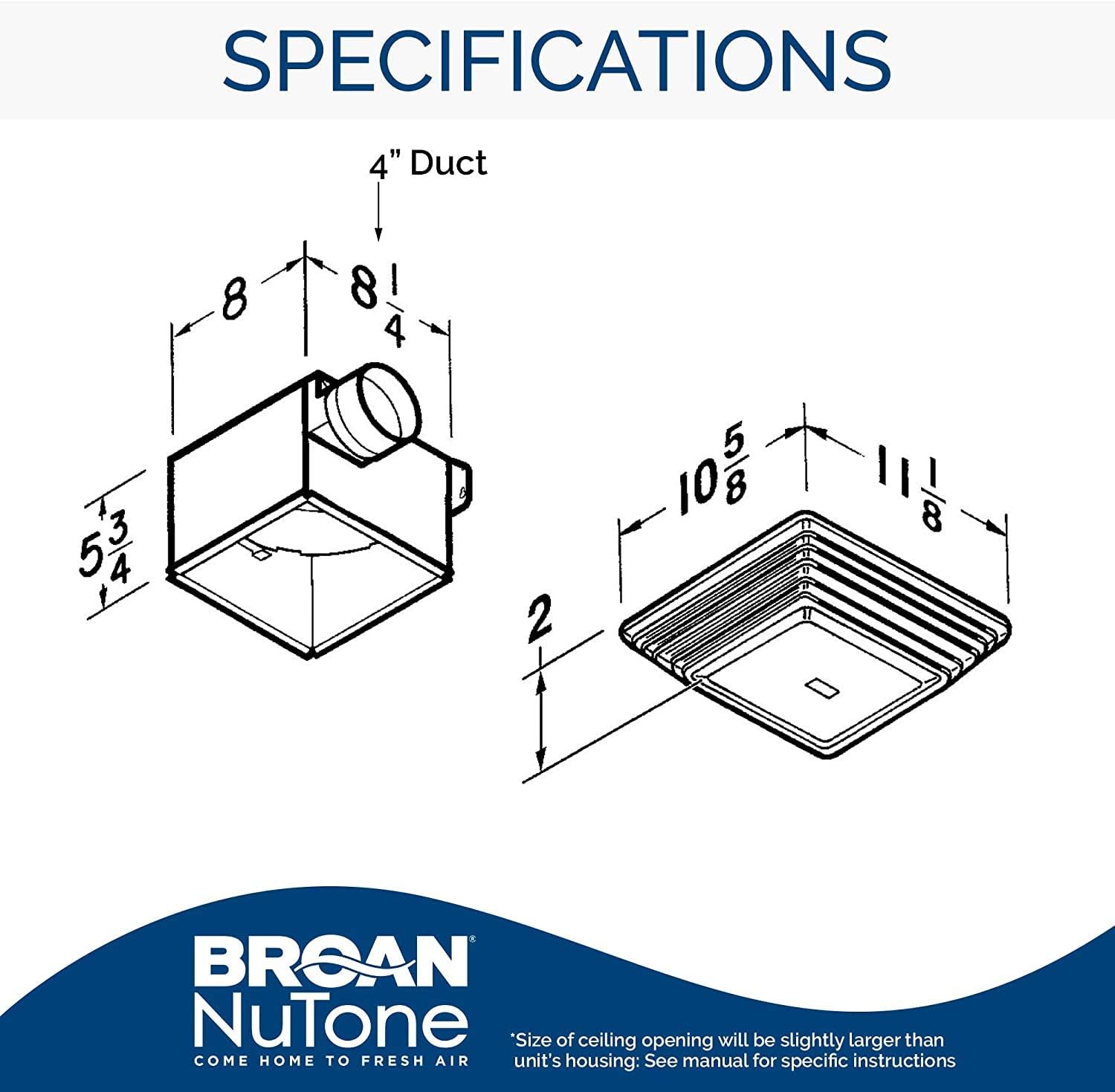 BROAN-NUTONE Broan-NuTone 678 Ventilation Fan and Light Combo 100 Watts 50 CFM White