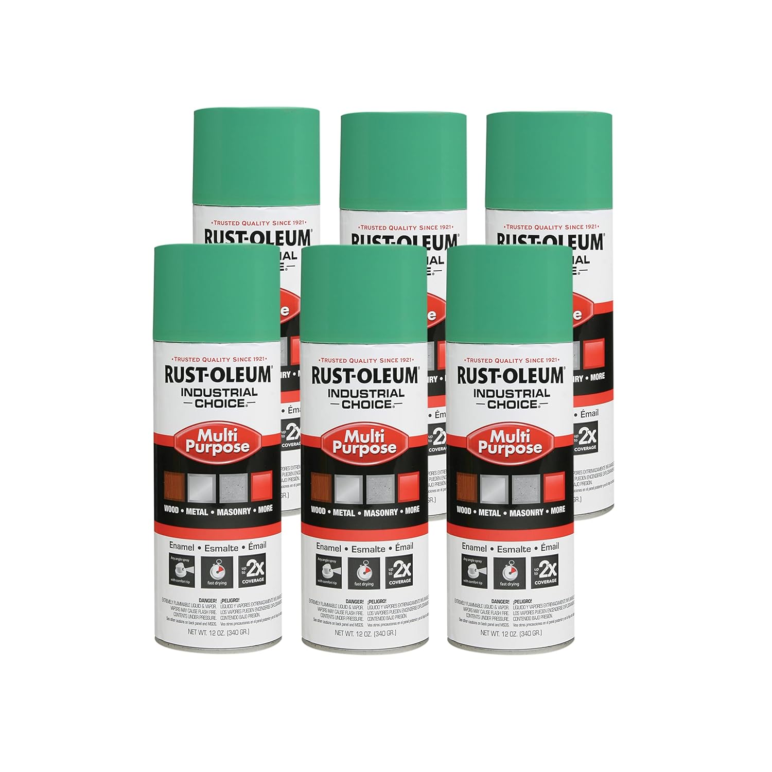 RUST-OLEUM Rust-Oleum 1633830 Industrial Choice 1600 System Multi-Purpose Spray Paint 12 oz Safety Green 6 Pack