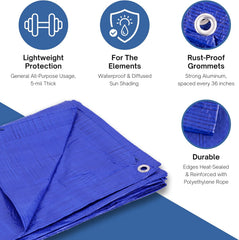 Kotap TRA1220 12 x 20 Ft. All-Purpose Multi-Use Protection/Coverage 5-mil Poly Tarp, Waterproof, Blue, 1-Pack