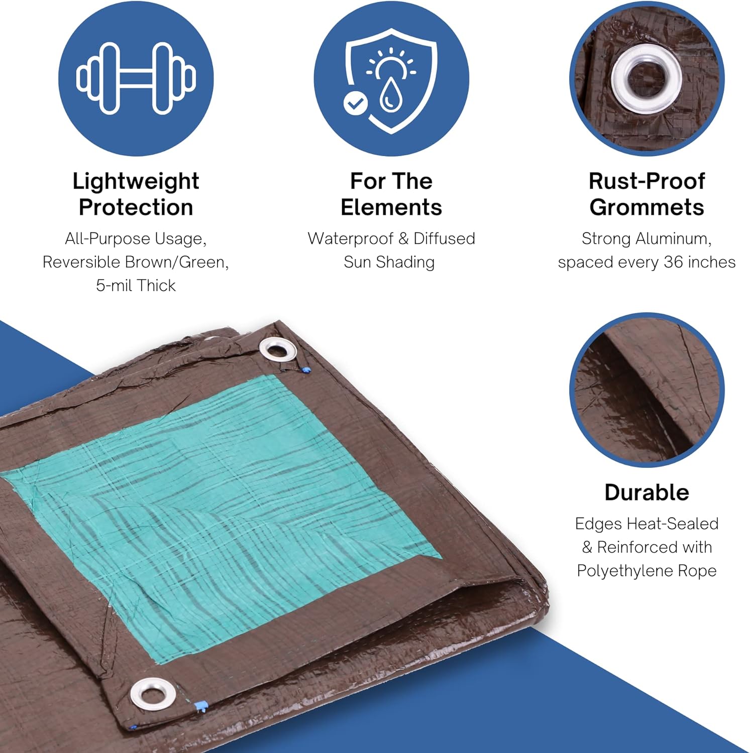 KOTAP Kotap TBG1620 All-Purpose Multi-Use Protection 5-mil Poly Tarp Reversible Waterproof 16 x 20 Ft 1-Pack