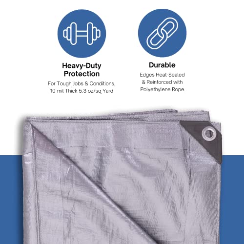 KOTAP Kotap TRS1012 Heavy-Duty Protection/Coverage Tarp 10-mil 10 ft x 12 ft Silver