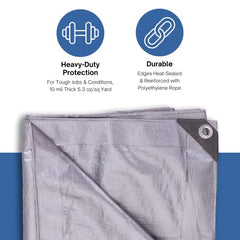 Kotap TRS1012 Heavy-Duty Protection/Coverage Tarp 10-mil 10 ft x 12 ft Silver