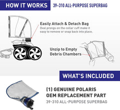ZODIAC Polaris 39-310 Genuine Parts Double Chamber Superbag Replacement for VacSweep 3900 Sport and 280 Pool Cleaner