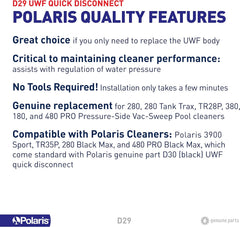 ZODIAC Polaris D29 Quick Disconnect UWF Replacement Part for Pressure-Side Pool Cleaners 280, 280 Tank Trax, TR28P, 380, 180