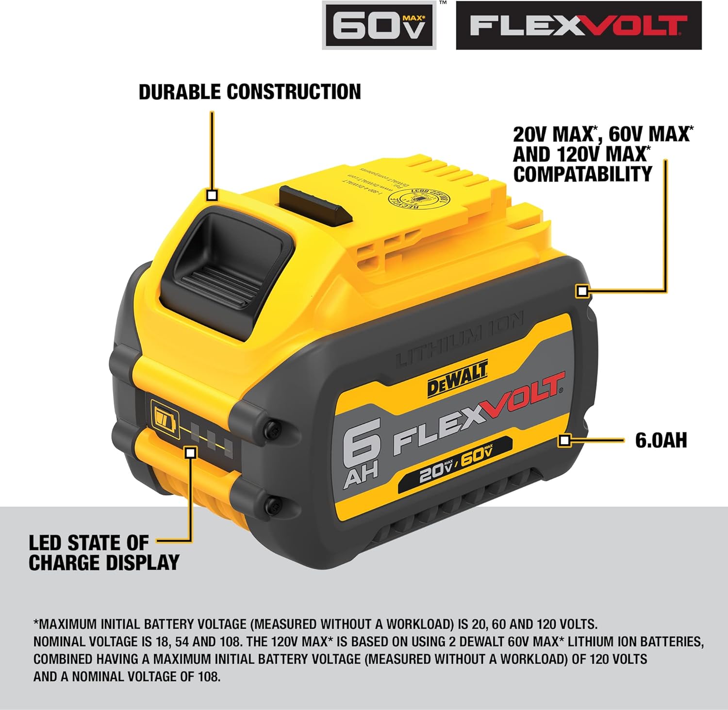 DEWALT DeWalt DCB606 FLEXVOLT 20V/60V MAX Battery 6.0-Ah Black