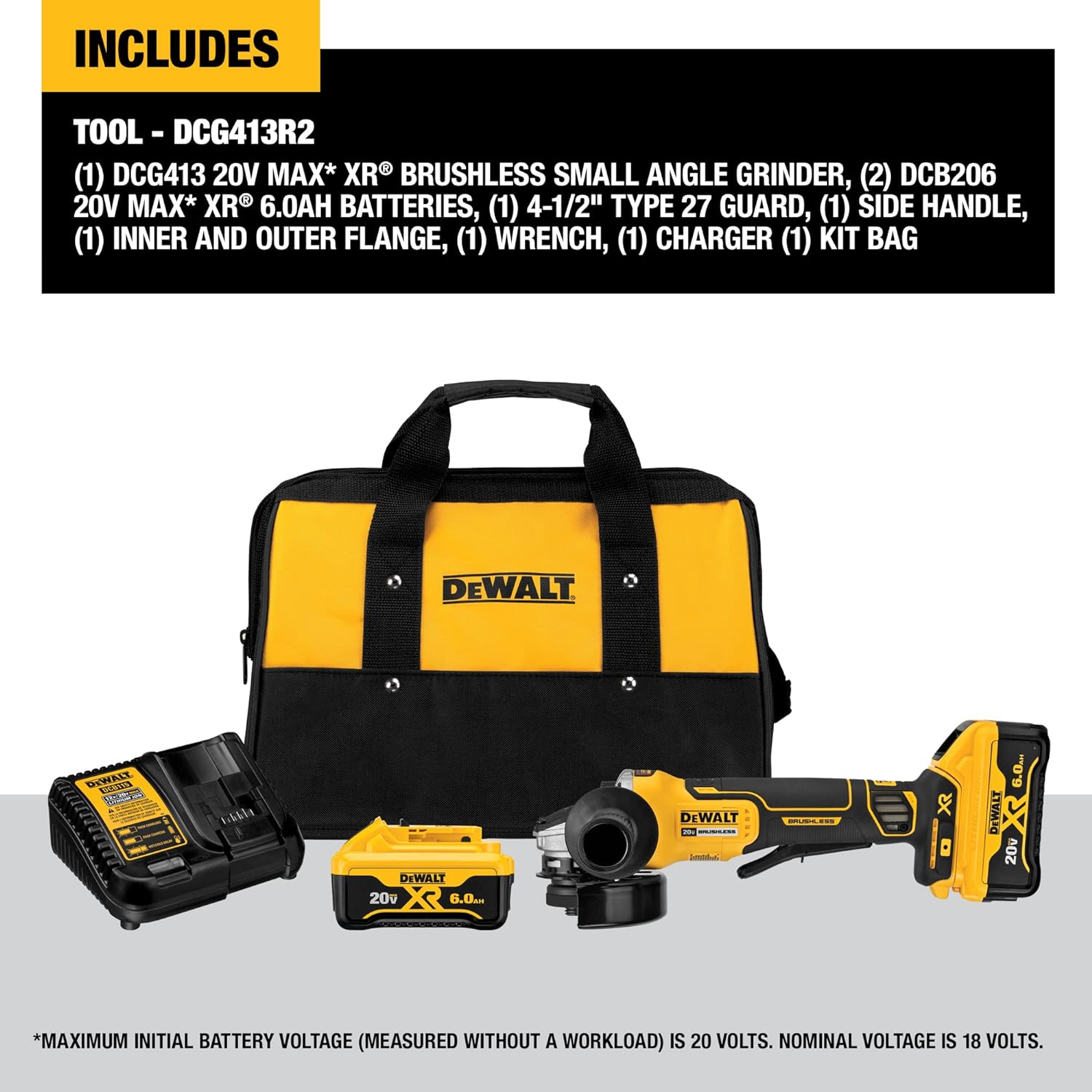 DEWALT DEWALT DCG413R2 20V MAX Angle Grinder Tool Kit 4-1/2-Inch Paddle Switch with Brake