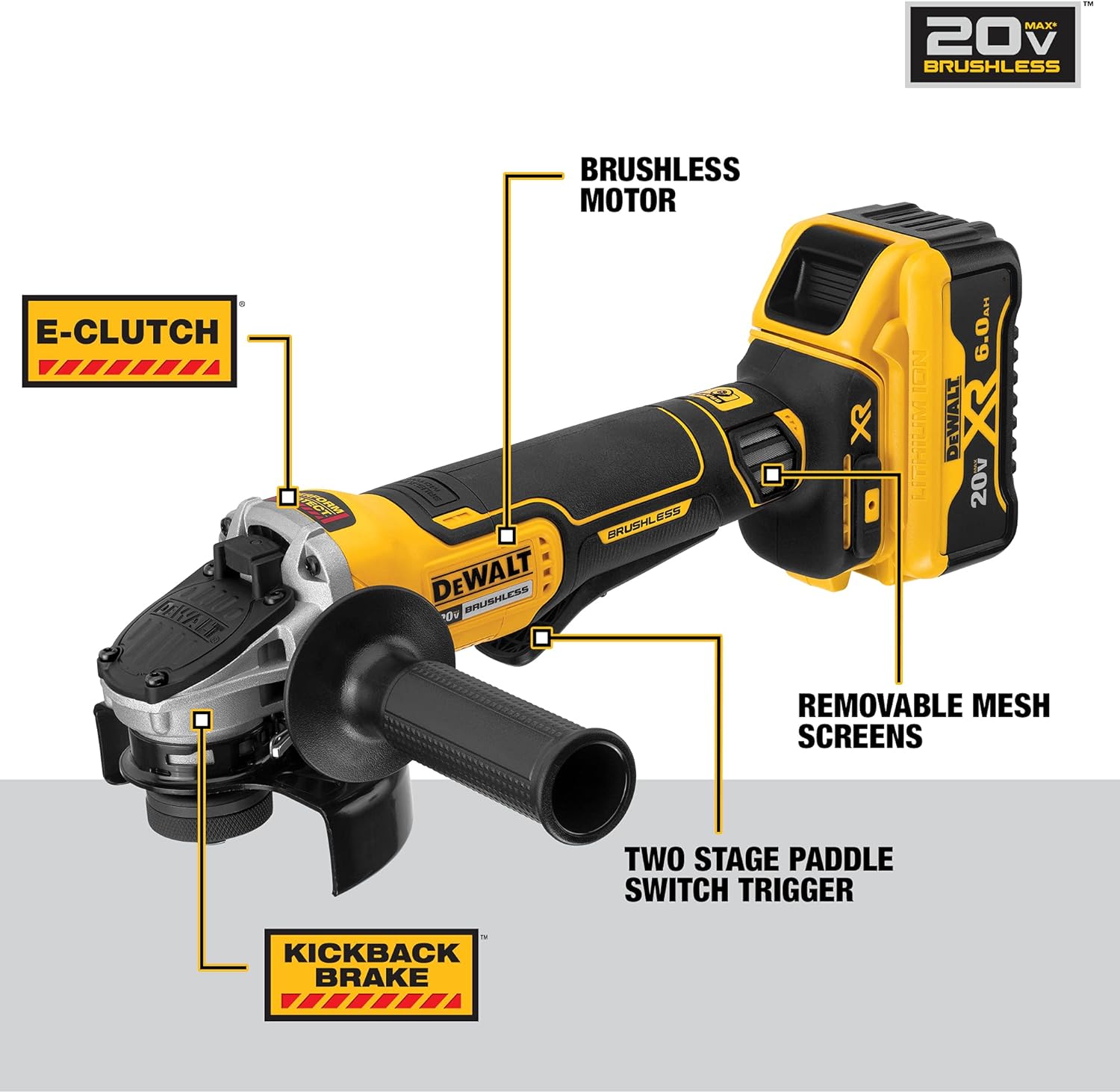 DEWALT DEWALT DCG413R2 20V MAX Angle Grinder Tool Kit 4-1/2-Inch Paddle Switch with Brake