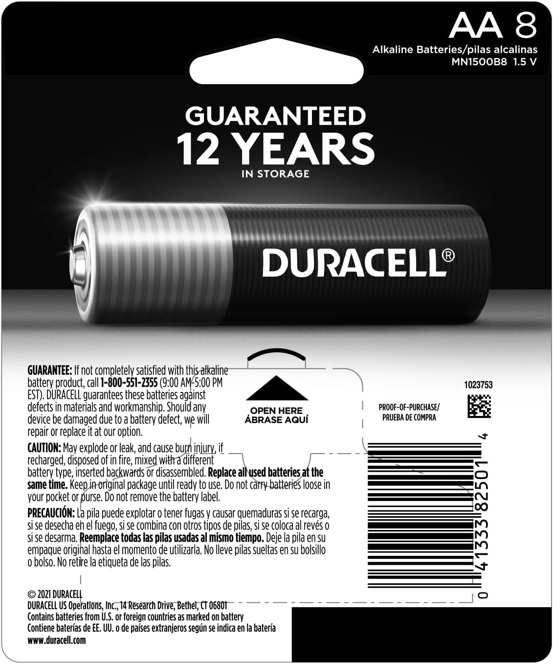 DURACELL Duracell DURMN1500B8Z CopperTop AA Batteries 8 Pack Alkaline