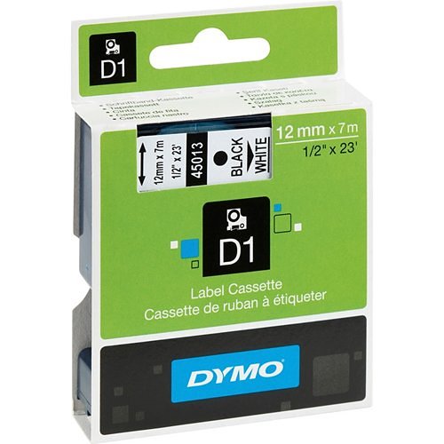 DYMO DYMO 45013 D1 Electronic Tape Cartridge White Text on Black Label 23 ft 1/2 in