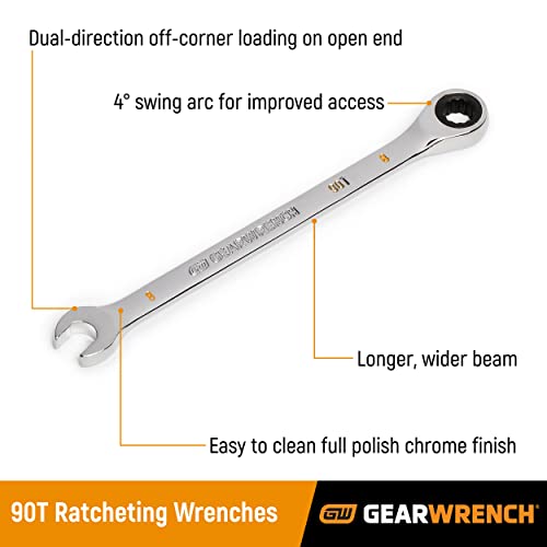 GEARWRENCH Gearwrench 86945 Combination Ratcheting Wrench 1/2 Inch 90T
