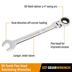 Gearwrench 86746 9/16 Inch 12 Point Flex Head Ratcheting Combination Wrench