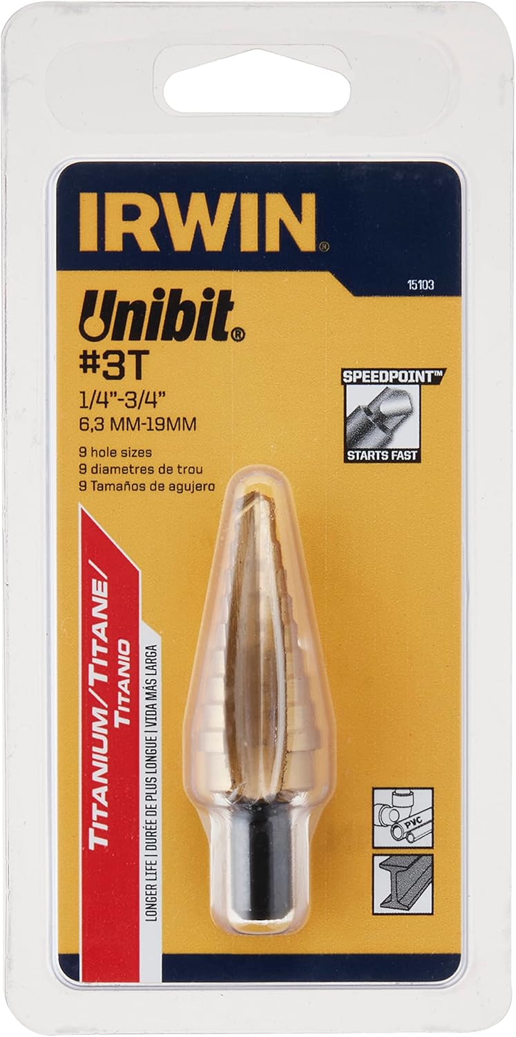 IRWIN Irwin 15103ZR Unibit Step Drill Bit Titanium Nitride 1/4 to 3/4 by 3/8