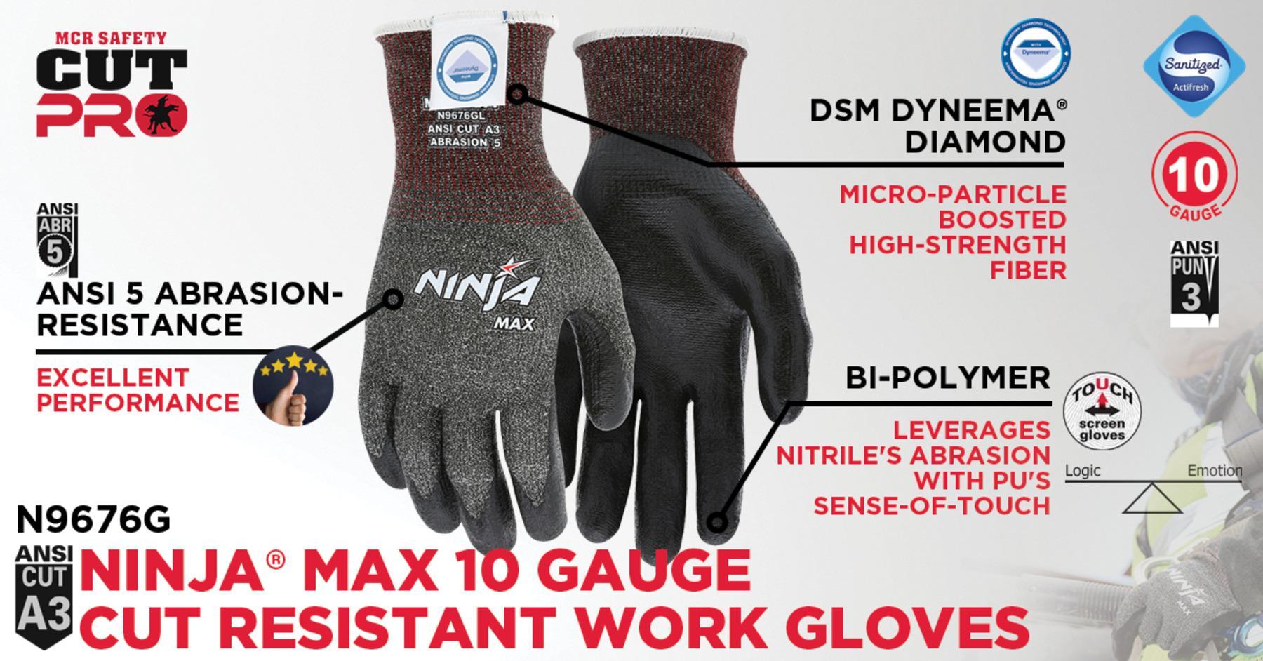 MCR SAFETY MCR Safety N9676GXL Ninja Max Bi-Polymer Coated Palm Gloves X-Large Black/Gray