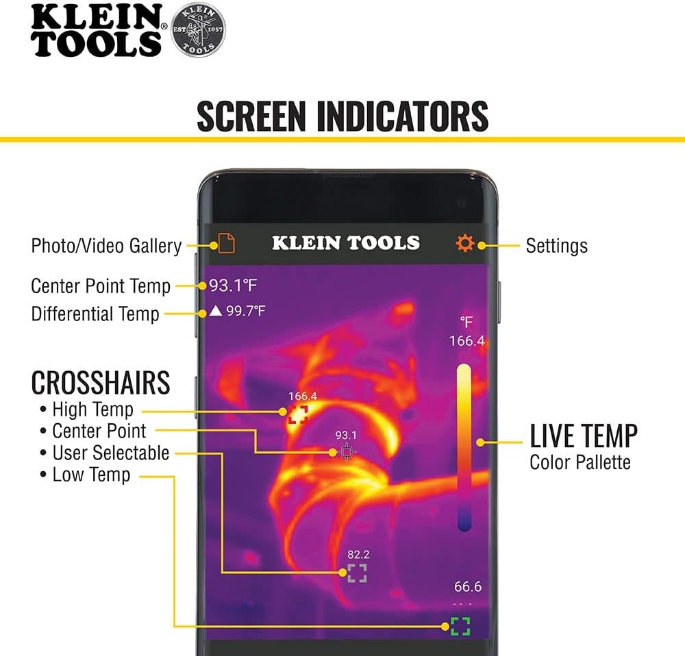 KLEIN TOOLS Klein Tools TI220 Thermal Imager for Android Devices 10800 Pixels Three Color Palettes High/Low Temperatures