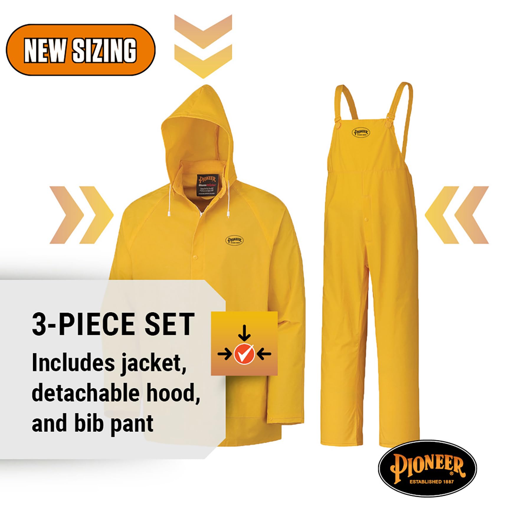 PIONEER Pioneer V3010460U-M Waterproof PVC Work Suit Medium Yellow Safety Jacket and Bib Pants