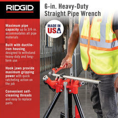 RIDGID RIDGID 31000 Model 6 Heavy-Duty Plumbing Straight 6 Pipe Wrench Red Made in the USA