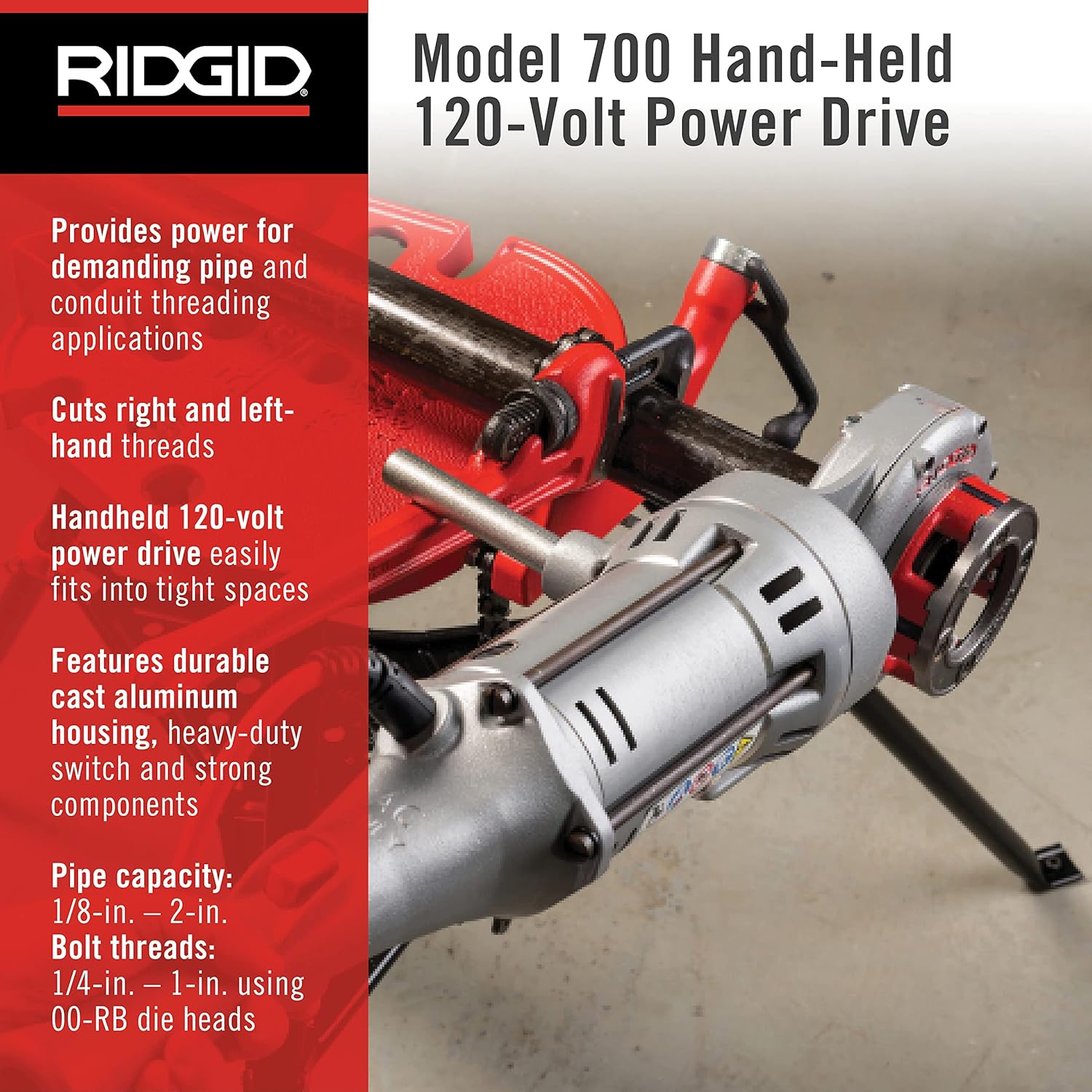 RIDGID TOOLS RIDGID 41935 Model 700 Hand-Held 120-Volt Power Drive, Silver Small