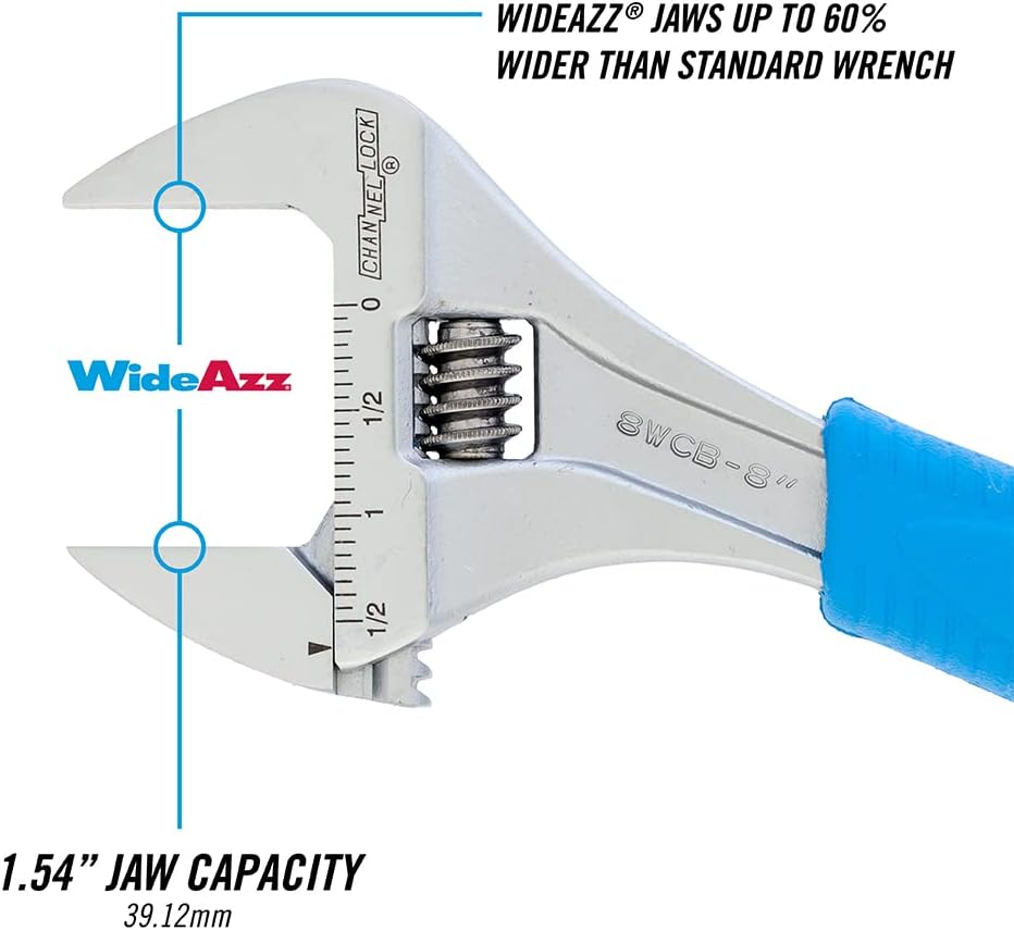 CHANNELLOCK Channellock 8WCB 8-Inch WideAzz Adjustable Wrench with 1.5 Inch Jaw Capacity and Code Blue Grip
