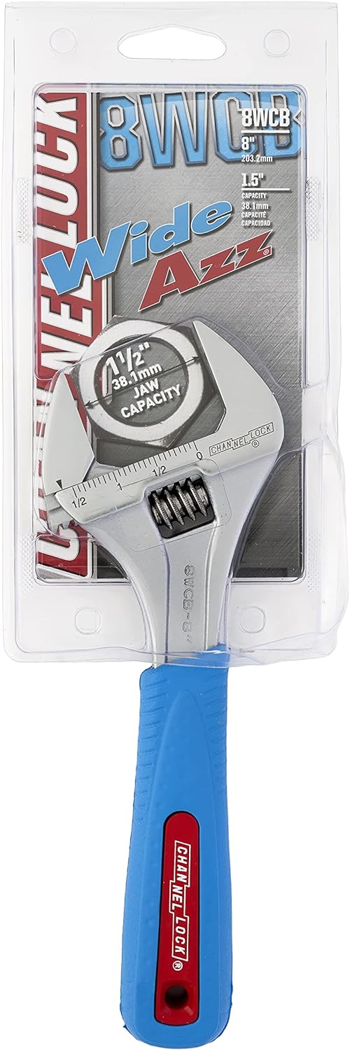 CHANNELLOCK Channellock 8WCB 8-Inch WideAzz Adjustable Wrench with 1.5 Inch Jaw Capacity and Code Blue Grip