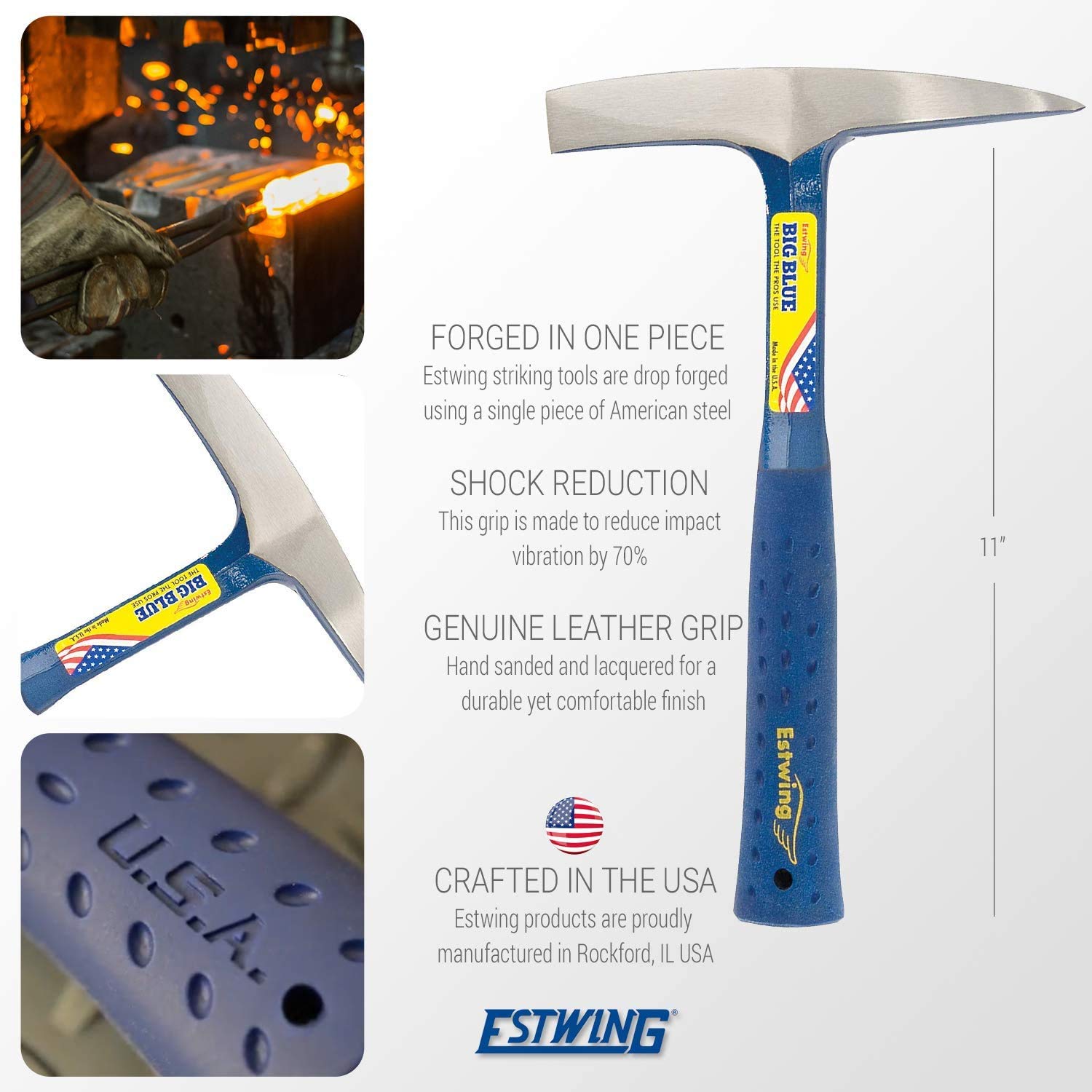 ESTWING Estwing E3-WC Welding Chipping Hammer - 14oz Slag Removal Tool - Shock Reduction Grip