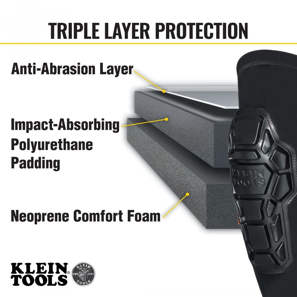 KLEIN TOOLS Klein Tools 60511 Knee Pad, Heavy Duty Padded Knee Sleeves, Breathable Mesh Back, Elastic Cuff with Slip-Resistant Silicone, Black, M/L