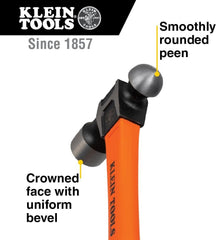 KLEIN TOOLS Klein Tools H80332 Ball-Peen Hammer 32-Ounce| Fiberglass Non-slip Shock Absorbing Grip Handle| 15-Inch