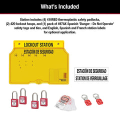 MASTER LOCK Master Lock 1482BP410 Covered Lockout Tagout Station with 4 Zenex Thermoplastic Padlocks Yellow