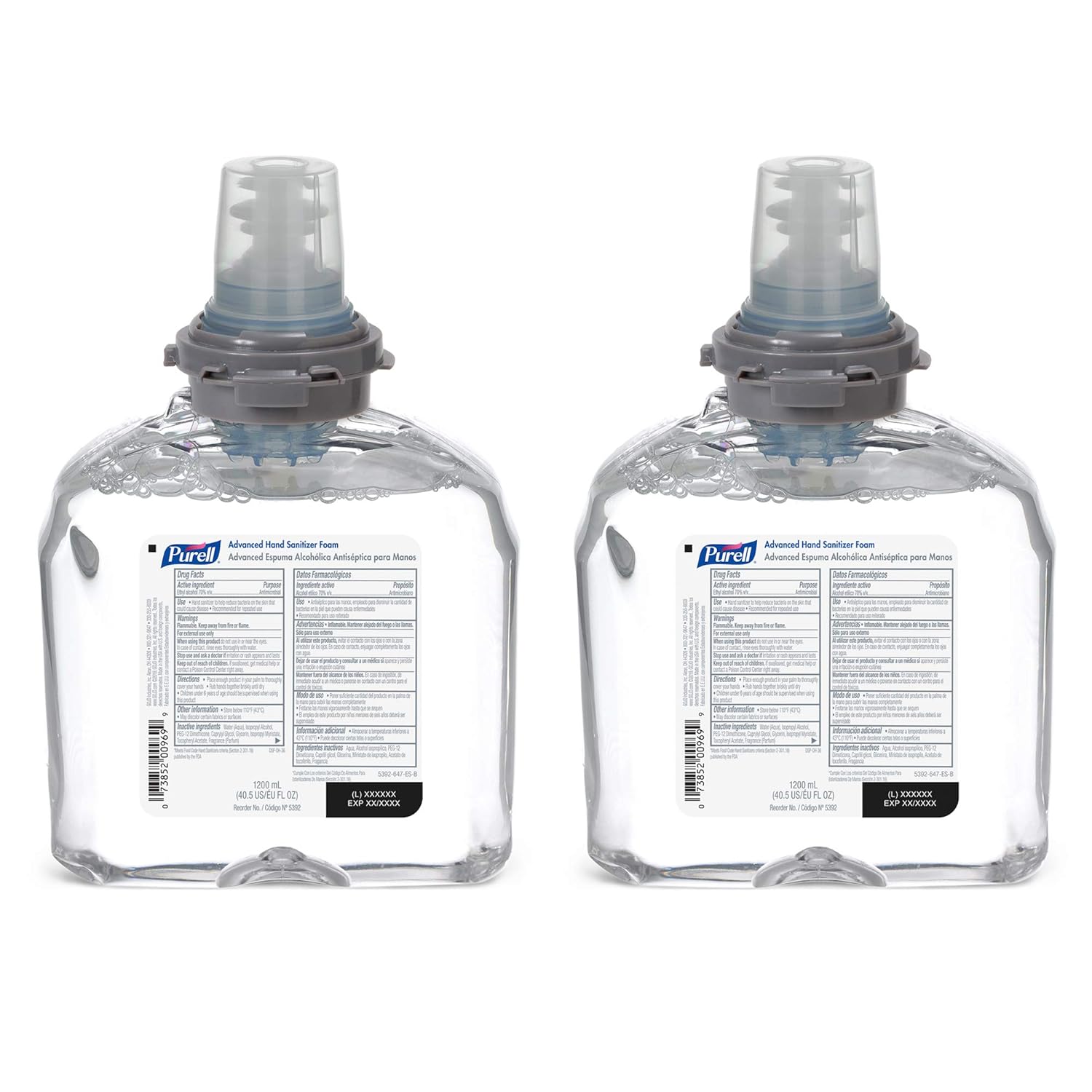 PURELL Purell 5392-02 Advanced Hand Sanitizer Foam Clean Scent 1200 mL Refill TFX Touch-Free Dispenser Pack of 2