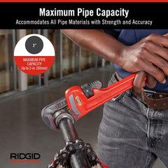 RIDGID RIDGID 31020 Heavy-Duty Straight Pipe Wrench 14-inch Plumbing Wrench Red
