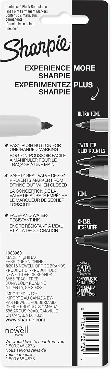 SHARPIE Sharpie 32724PP Permanent Marker Fine Black 2-Pack