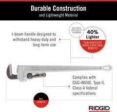 RIDGID RIDGID 31110 Aluminum Straight Plumbing Pipe Wrench 36 Inch
