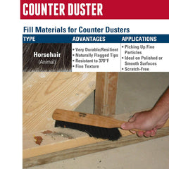Weiler 44003 Horsehair Counter Duster with Wood Handle 2.5 in Head Width 8 in Overall Length Natural