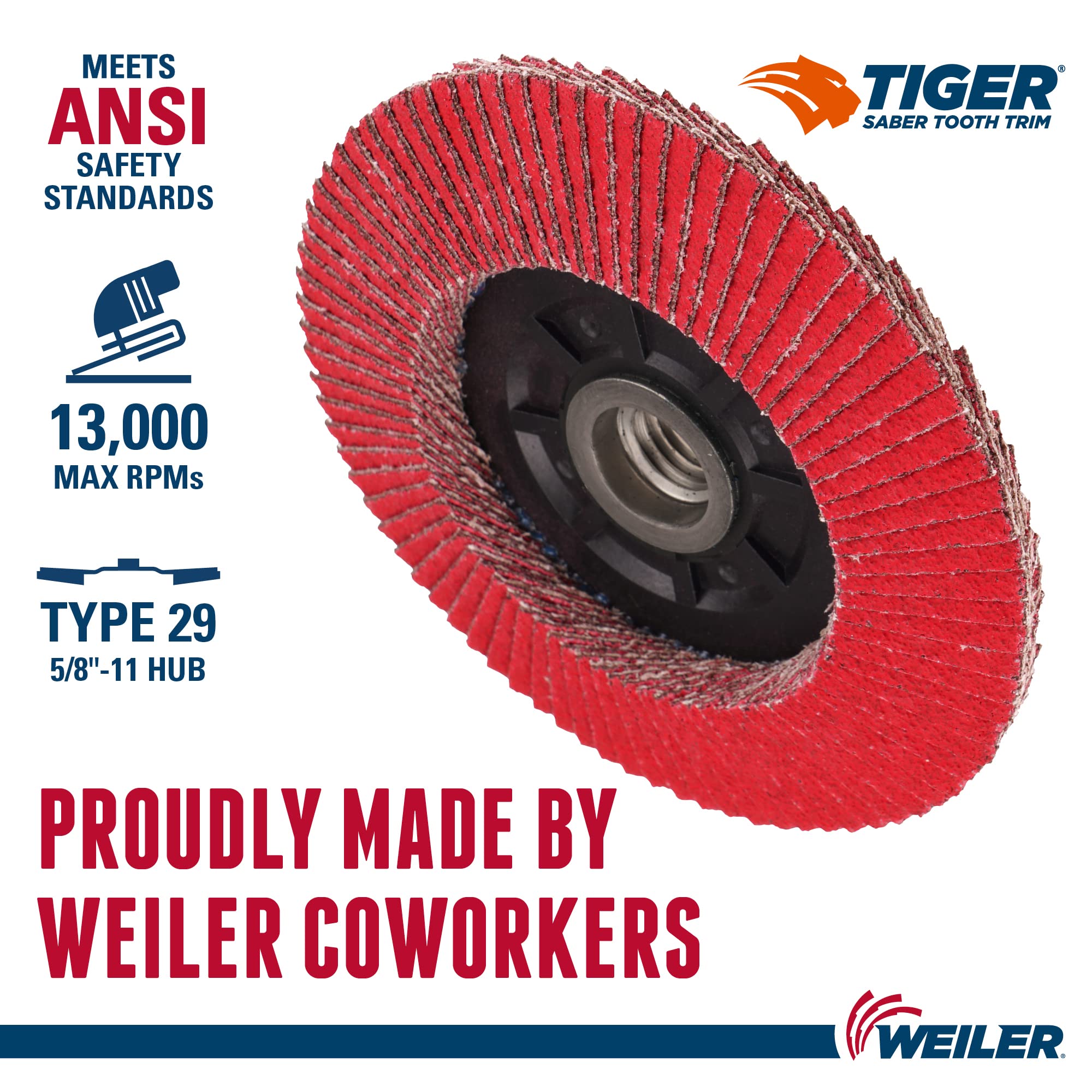 WEILER Weiler 50121 Ceramic Abrasive Flap Disc 40 Grit 4.5 Inch