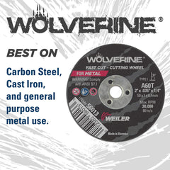 WEILER Weiler 56282 Wolverine 7/8 Arbor 0.040 Thickness 6 Diameter A60T Grit Type 1 Large Reinforced Wheel