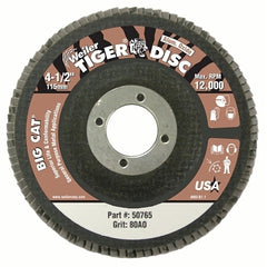 WEILER Weiler 50765 Big Cat High Density Abrasive Flap Disc Type 27 Round Hole Phenolic Backing Aluminum Oxide 4-1/2 Dia 80 Grit